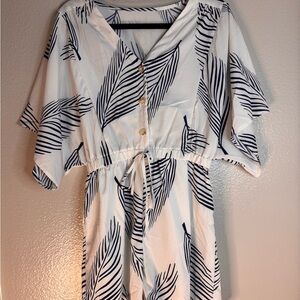 SHEIN White Jumpsuit with Navy Leaf Print